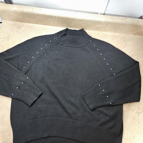 WHBM Cashmere blend Sweater Women M Black Stud Raglan Preppy Dark Romantic Goth - Picture 3 of 10